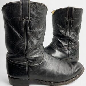 Justin 3133 Black Roper Leather Western Cowboy Work Biker Boots Men's 8 D